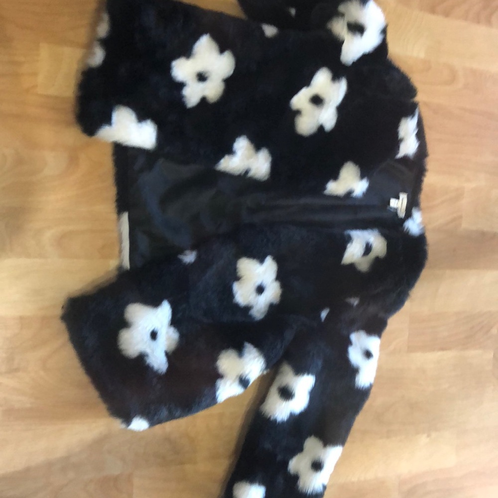 Black and white fury jacket w/flowers
